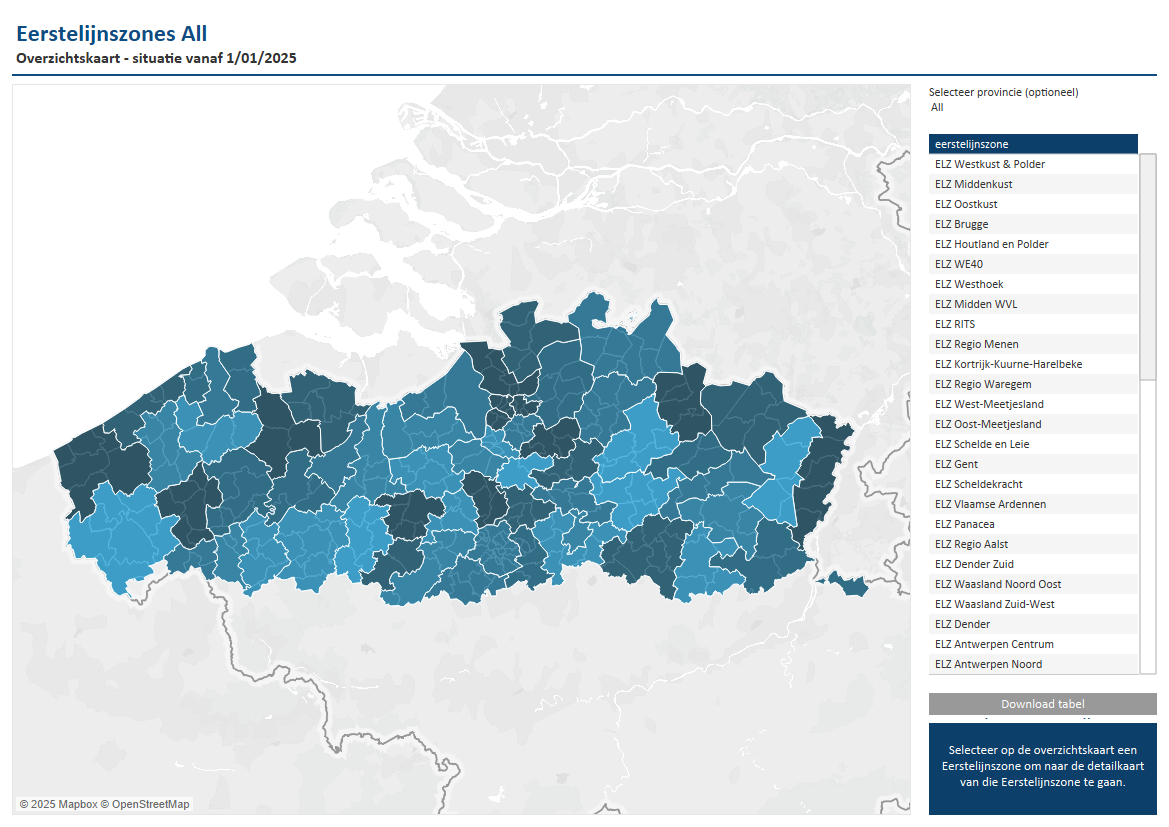 Kaart Vlaanderen met eerstelijnszones